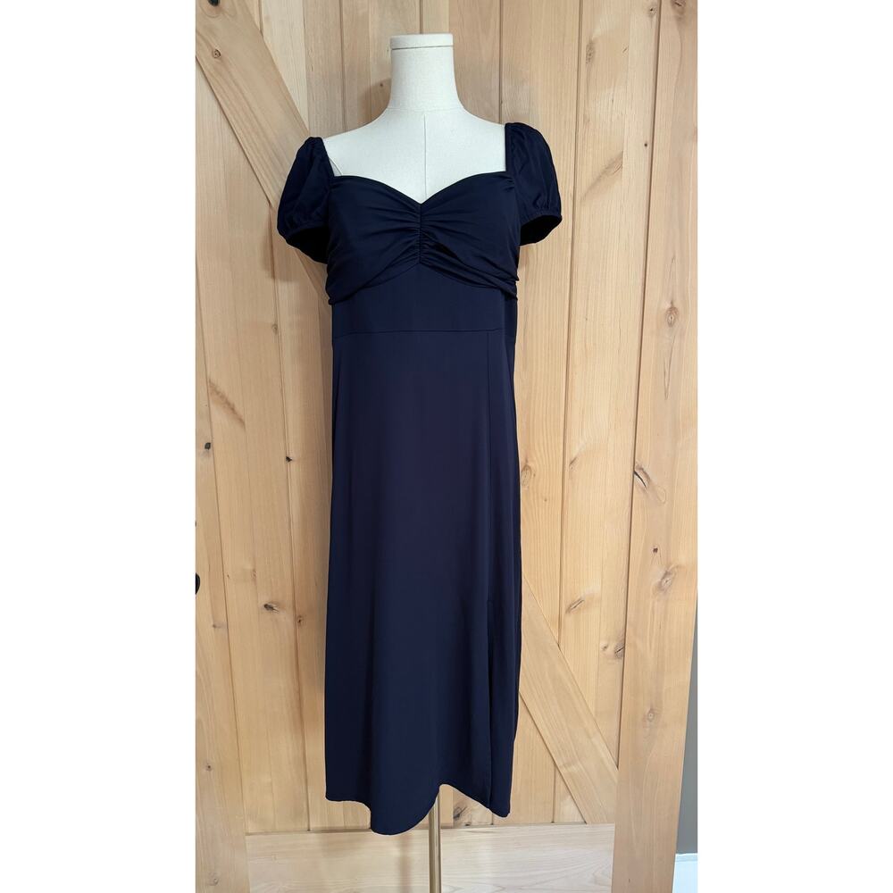 Boden | Navy Blue Cap Sleeve Fit-and-Flare Midi Dress | Size 10 Petite